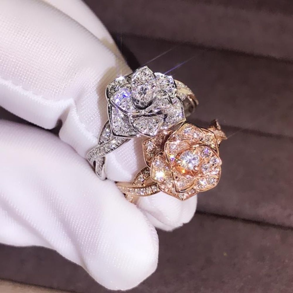 NEW 925 Sterling Silver Diamond Rose Ring